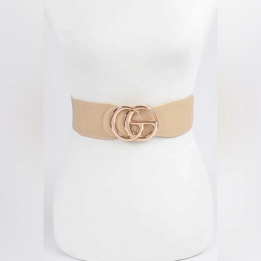 Oversized Metal Buckle Accented Elastic Statement Belt